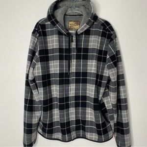 Raw Power Men’s Plaid Black Gray Sherpa Fleece Lined Zip up Hoodie, Size Large